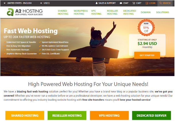 A2 hosting home page