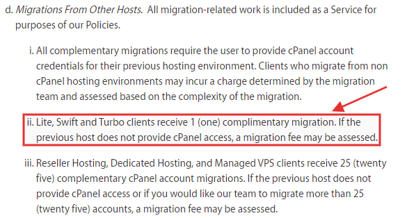 A2 Hosting migration terms