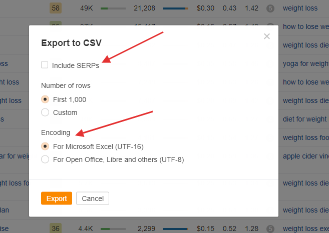 Ahrefs data export