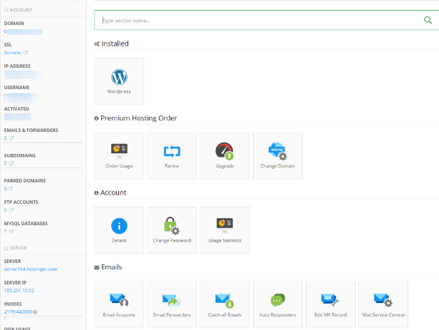 Hostinger hPanel