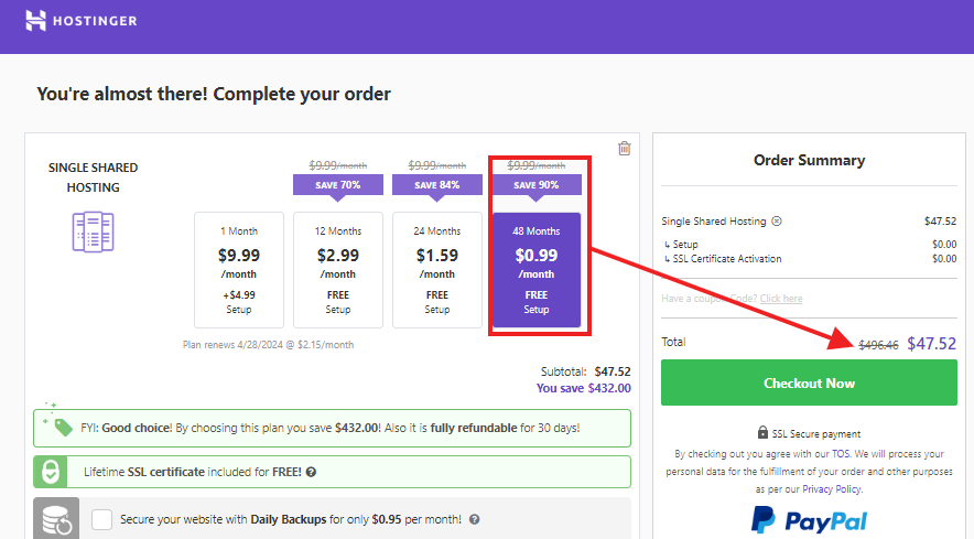 Hostinger lowest introductory offer