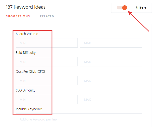 Ubersuggest filters