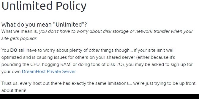 Dream Host Unlimited policy