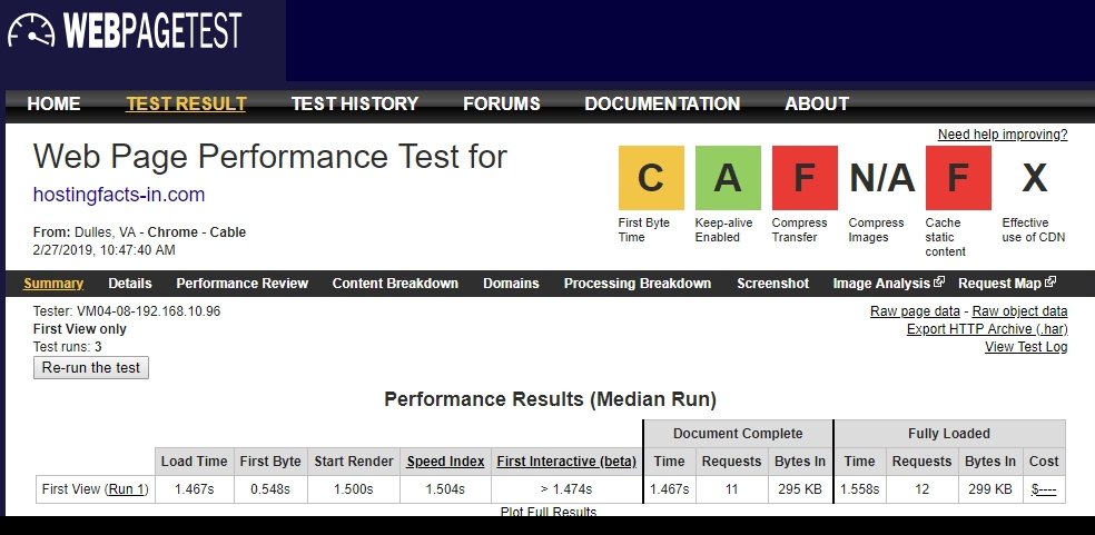 Inmotion Webpagetest